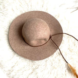 American Eagle Wool Wide Floppy Brim Hat with Braided Belt and Feather Detail