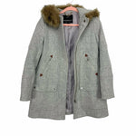 J Crew Italian Stadium Cloth By Nello Gori Heathered Grey Wool Blend Coat with Removable Faux Fur Hood- Size 2