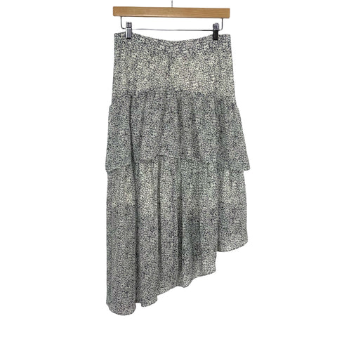 Vestique Grey Floral Print Asymmetrical Hem Skirt- Size M