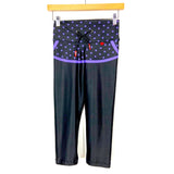 Fit Mama Black with Purple Star Print Drawstring Leggings- Size S (Inseam 19”)