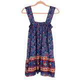 Olivaceous Blue with Pink Floral Babydoll Dress with Removable Tie Straps- Size S