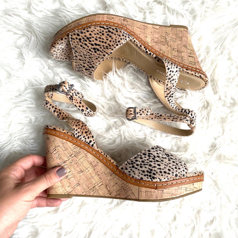 CL by Laundry Animal Print Textured Peep Toe Wedges- Size 11