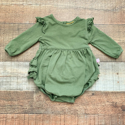 Ruffle Butts Army Green Bubble Romper- Size 0-3M