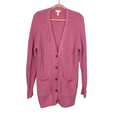 Leith Pink Button Front V-Neck Cardigan- Size L