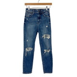 Eunina Medium Wash Ripped Knee Distressed Jeans- Size 0 (Inseam 25.5”)