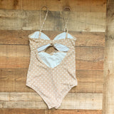 Caitlin M. Covington x Pink Lily Taupe Polka Dot Cutout Underwire One Piece- Size M