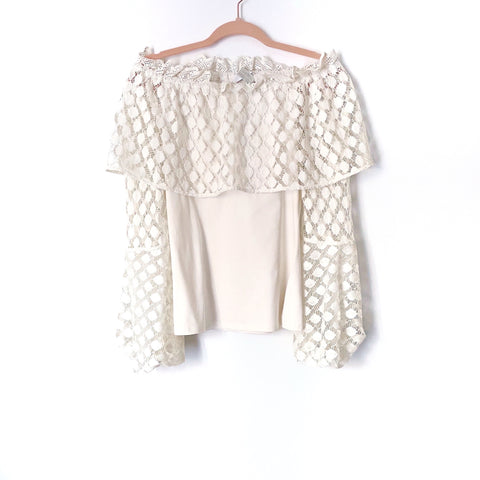 Anne Fontaine White Crochet Off Shoulder Top- Size 38