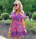 No Brand Bohemian Floral Print Ruffle Swing Wrap Mini Dress- Size S