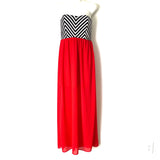 Papaya Chevron Top Red Strapless Maxi Dress - Size L (see notes)