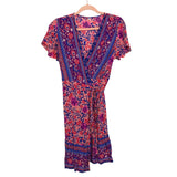 No Brand Bohemian Floral Print Ruffle Swing Wrap Mini Dress- Size S