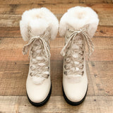 Portland Cream Faux Fur Lined Lace Up Boots- Size 9 (see notes)