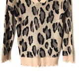 FATE Animal Print Distressed V Neck Sweater- Size XS