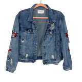 Clingirl Embroidered Floral Distressed Denim Jacket- Size S