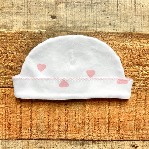 Beaufort Bonnet Company White with Pink Hearts Baby Hat- Size ~NB (see notes)