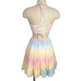 Shein Rainbow Ombre Halter Neck with Back Lace Up and Side and Back Cut Outs Dress- Size XS/2
