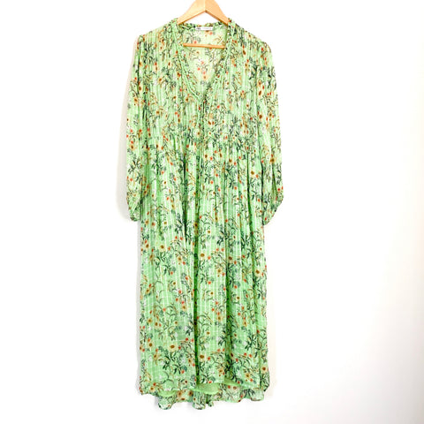 Zara Light Green Floral Maxi Dress with Metallic Details- Size S The Saved Collection Zara Light Green Floral Maxi Dress with Metallic Details- Size S The Saved Collection