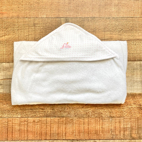 Kissy Kissy White Cotton Pink Swans/Hearts Hooded Towel