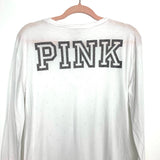Pink by Victoria Secret White V-Neck Front Rhinestone Long Sleeve Top- Size XS