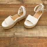 Bamboo White Ankle Wrap Espadrille Sandals- Size 10