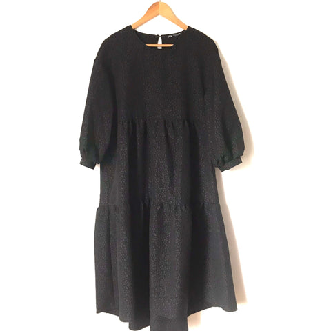 Zara Black Drop Waist Bubble Sleeve Dress- Size S