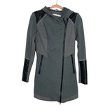 Blanc Noir Heatherd Grey Faux Leather Cuff Hooded Jacket- Size XS