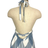 Tularosa Blue/White Linen with Poms Hem Halter Dress- Size L