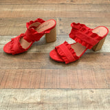 Free People Red Rosie Ruffle Stacked Heel- Size 39 (Sold Out Online!)