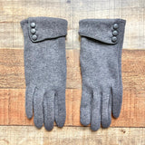 No Brand Gray Button Detail with Thumb/Index Finger Touch Screen Pad Fleece Lined Gloves