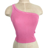 Nikibiki Pink Ribbed One Shoulder Cropped Tank- One Size (see notes)