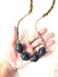 31 Bits Multi Strand Gold Beaded Necklace with Big Grey Beads