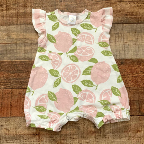 Tesa Babe Pink Lemon Print Romper- Size 0-3M