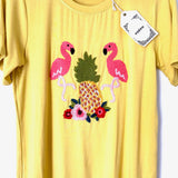 Entro Yellow Flamingo Embroidered Top NWT- Size S