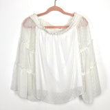 No Brand White Swiss Dot Off the Shoulder Bell Sleeve Top- One Size (fits like S/M)