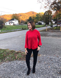 LOFT Red Cable Knit Bell Sleeve Sweater- Size S