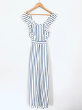 Main Strip Striped Ruffle Front/Exposed Back Jumpsuit- Size S