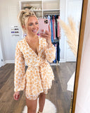 Fashion Classic Collection Mustard Floral Belted Romper- Size S