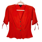 TOPSHOP Red Button Up Tie Sleeve Top- Size 6