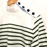 J Crew Green Striped Side Button Mockneck Sweater NWT- Size M