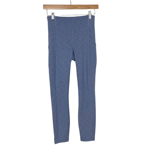 Lululemon Heathered Steel Blue with Side Pockets Cropped Leggings- Size 4 ( Inseam 25")
