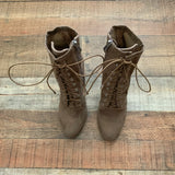 Lulu's Soraka Taupe Suede Lace-Up Mid-Calf Booties- Size 7.5 (Sold Out Online!)
