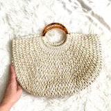 No Brand Straw Zipper Closure Handbag with Tortoise Handles