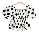 La Ven White/Black Dotted Puff Sleeve Top- Size XS