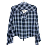 SONCY Blue Plaid Tie Front Exposed Back Button Up Top NWT- Size 1 (Fits like 1X)