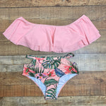 PatPat Bikini Pink Ruffle Top and Palm Print Bottom Bikini Set NWT- Size M (sold as set)