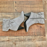 Kaari Blue Faux Suede Grey Slouch Low Heel Slouch Booties- Size 6 (see notes)