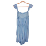 Amaryllis Blue Crush Ruffle Strap Rolled Hem with Tie Belt Linen Romper- Size 1X