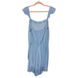 Amaryllis Blue Crush Ruffle Strap Rolled Hem with Tie Belt Linen Romper- Size 1X