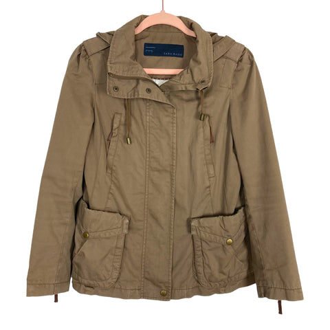 Zara Basic Olive Detachable Hooded Jacket- Size S