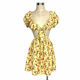 Forever 21 Yellow Floral Print Cut Out Dress NWT- Size S