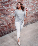 ModCloth Grey Striped Tie Front Top- Size XL